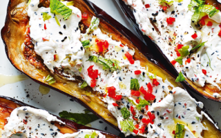 Photo: Roasted Aubergines with Fennel and Labneh